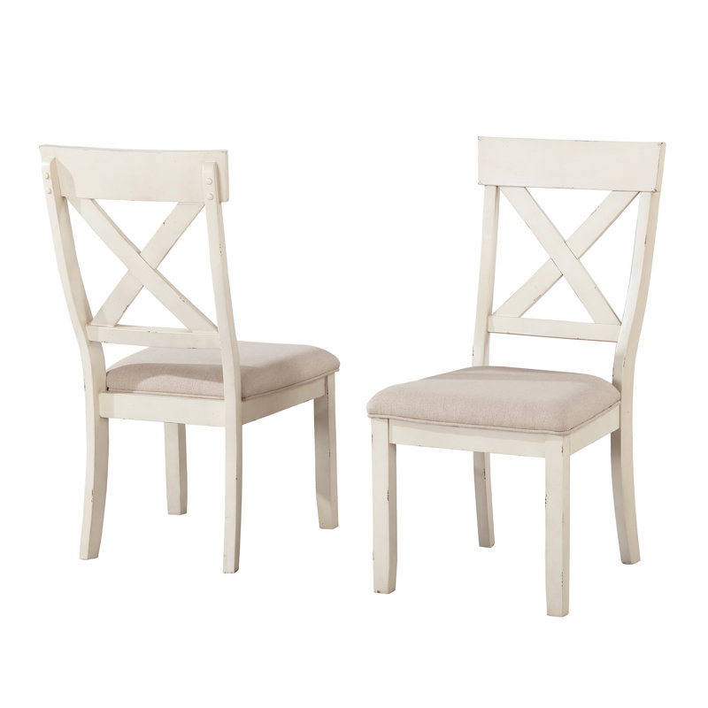 2 chaises de salle à manger rembourrées en bois Prato, blanc antique