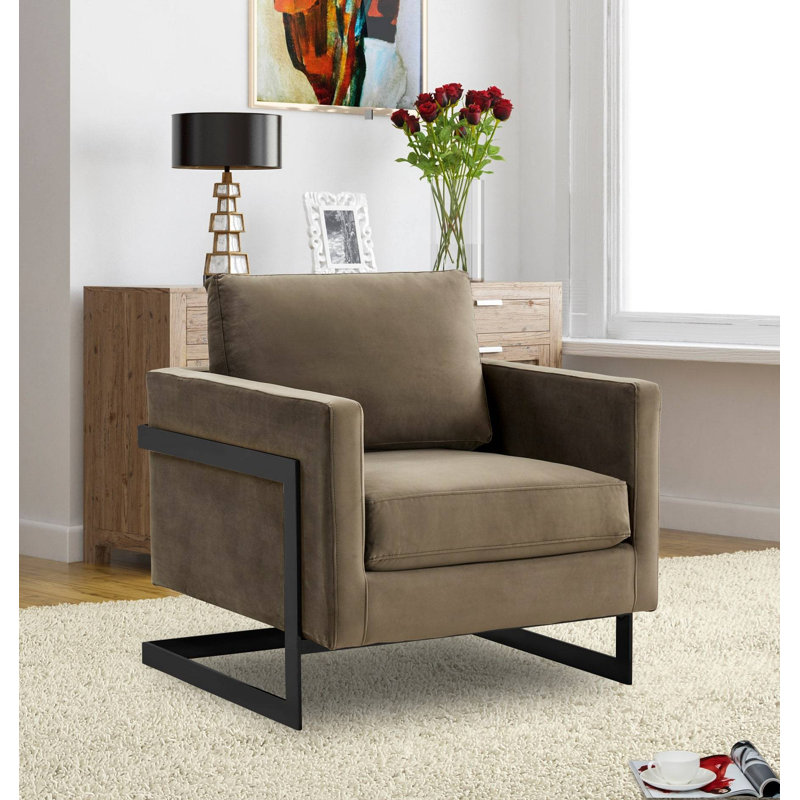 Fauteuil d'appoint en velours avec base en acier inoxydable noir Dontavis, Velours gris foncé