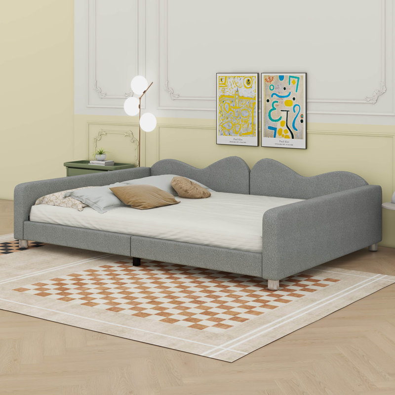  Canapé en tissu Sherpa de Tamaurice avec dossier en forme de nuage, gris, Double 