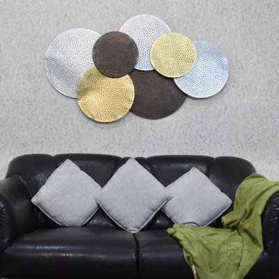 HANDMADE ECO-FRIENDLY 100% IRON GEOMETRIC PATTERN GOLD MULTICOLOR LARGE METAL WALL DÉCOR - 48" x 26" Size, Gold Multicolor Color, Geometric Design, Metal Wall Art For Living Room, Study Room, Office