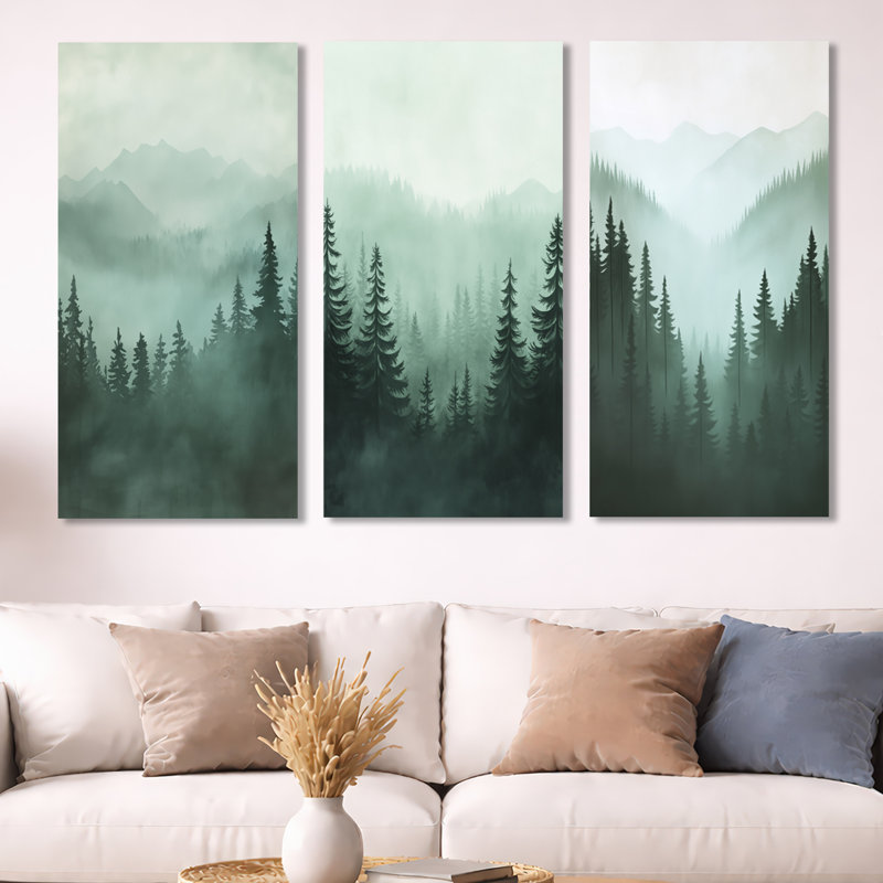 «Highland Pine Forest», ensemble d'art mural sur toile encadré, H 32 po x l 48 po, Toile tendue