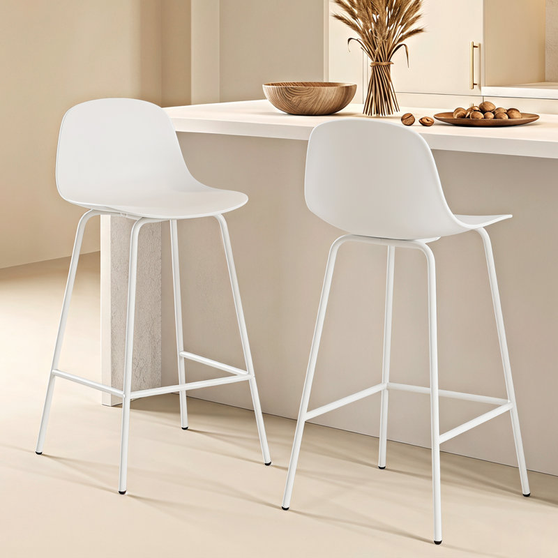 Botyo 26" H Modern Low Back PP Counter Stool with Metal Frame, White, 2