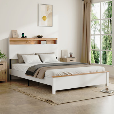 FULL WOODEN BED STAND WITH CHARGING STATION STORAGE HEADBOARD: This Rustic Farmhouse Bed Frame With Storage Headboard Comes With A Built-In Charging Station That Is Simple To Install And Easy To Oper