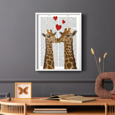 Girafe Love, reproduction encadrée - bois massif