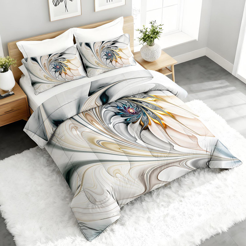 Ensemble d'édredon Fractal Flower, ensemble de literie tourbillon abstrait avec 2 taies d'oreiller, literie douce et lavable à la machine, édredon toutes saisons pour le décor