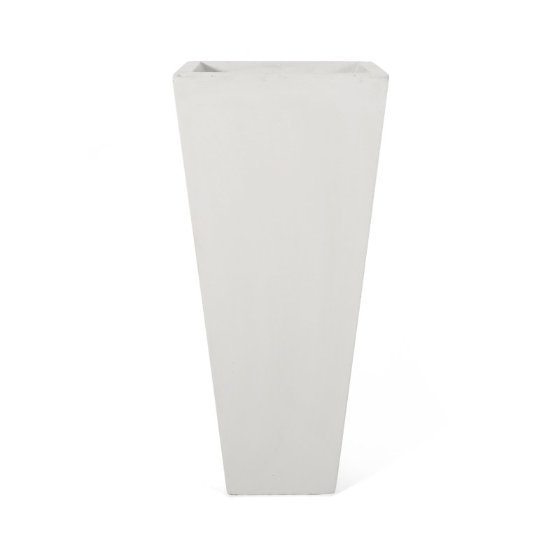 13" X 28.5" Outdoor Modern  Cast Stone Planter, White, 28.5" H x 13" W x 13" D, Matte White
