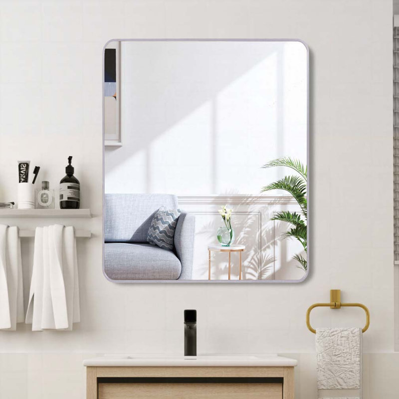 Metal Framed Square Bathrrom Mirror for Wall, Silver