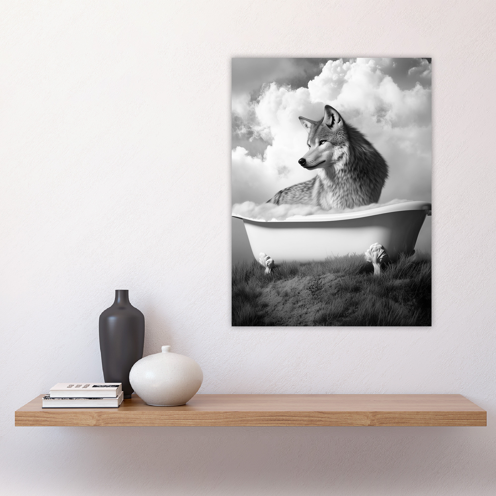 Wolves Bath ClassicLiving Wolf in Bathtub Surreal Bubble Bath Wall Art Print ...