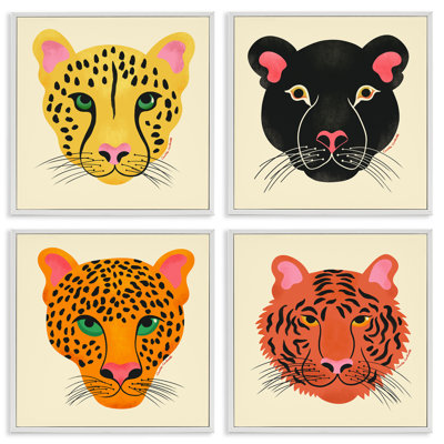 Modern Jungle Wildlife Faces 4pc Framed Giclee Set, design by Carrie Cantwell