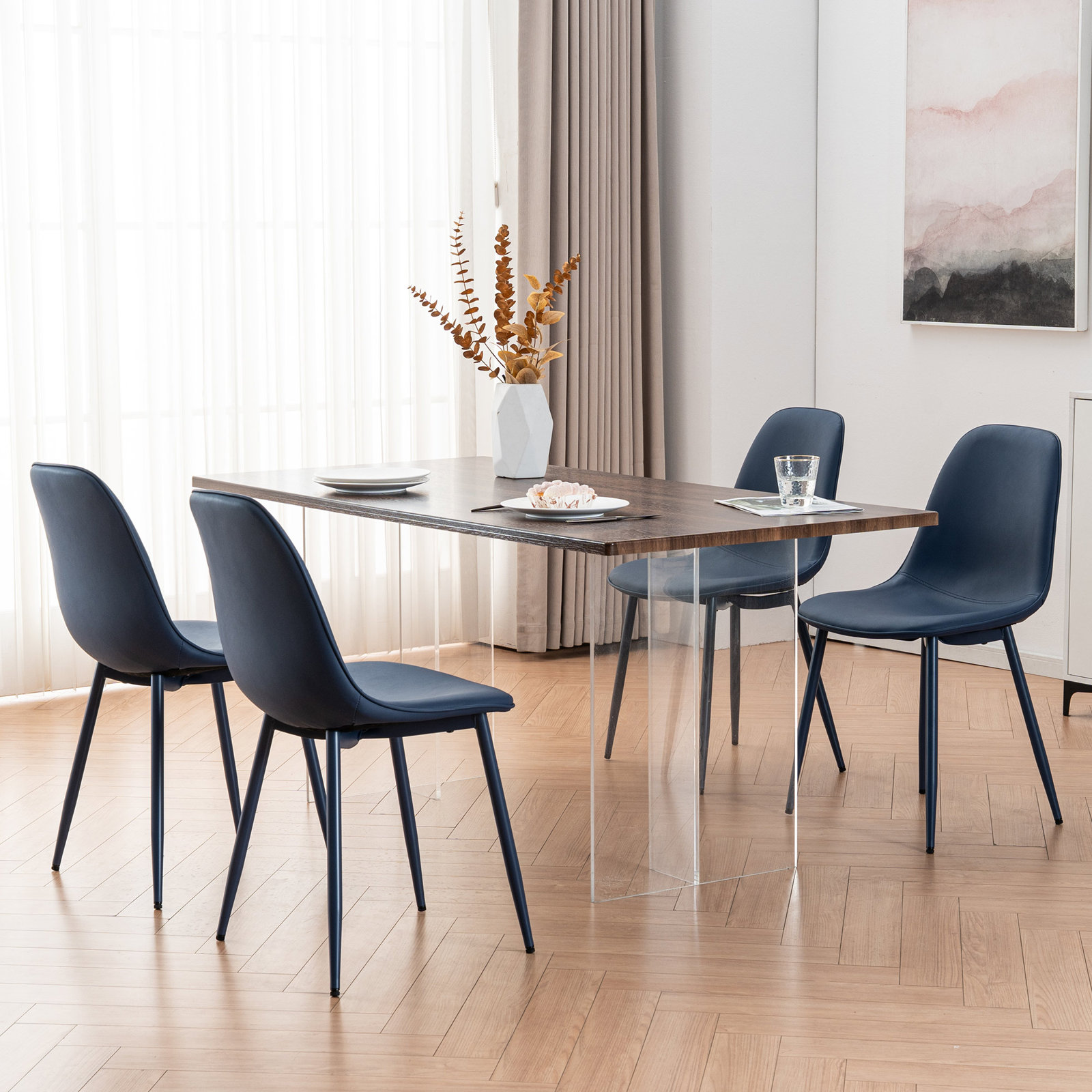 Kavi Dining Chair, Navy Faux Leather/Navy