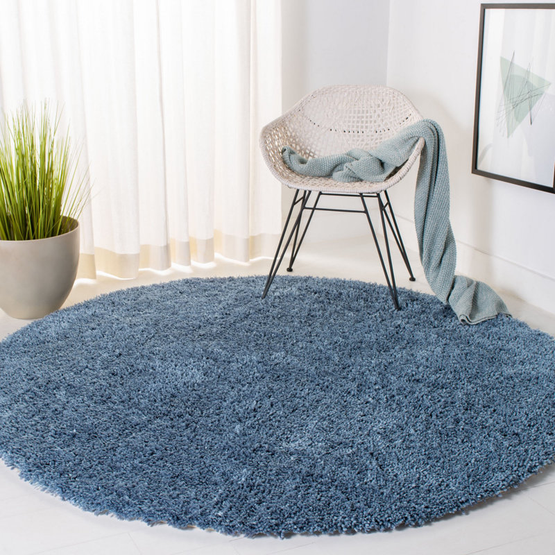 Assar Handmade Tufted Light Blue Area Rug, Round 6'