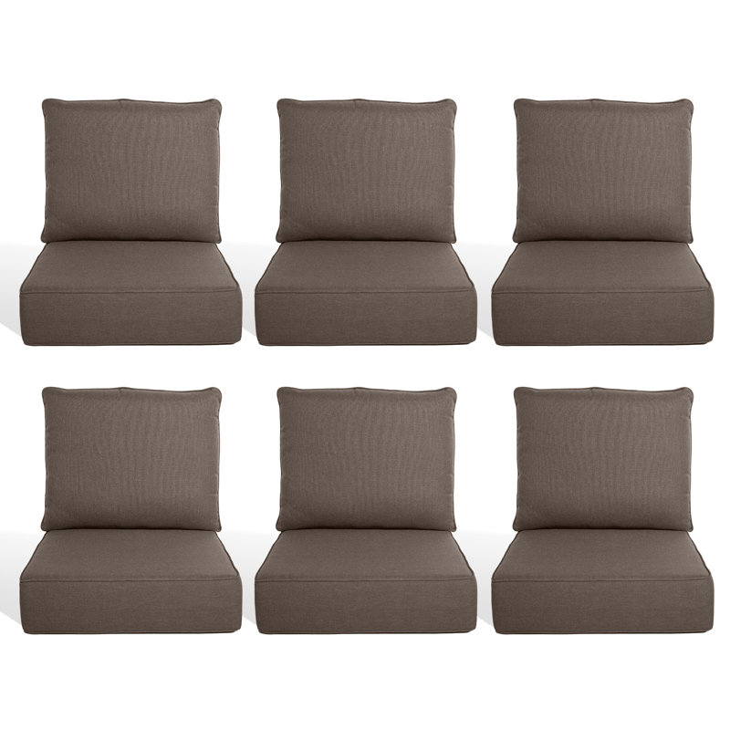 6" Outdoor Cushions For Patio Furniture, 22X24x6 Thick Seat Cushion Set Of 6, Fade Resistant Couch Chair Replacement Cushions High Density Deep Wicker Chair Cushion W/Removable Cover