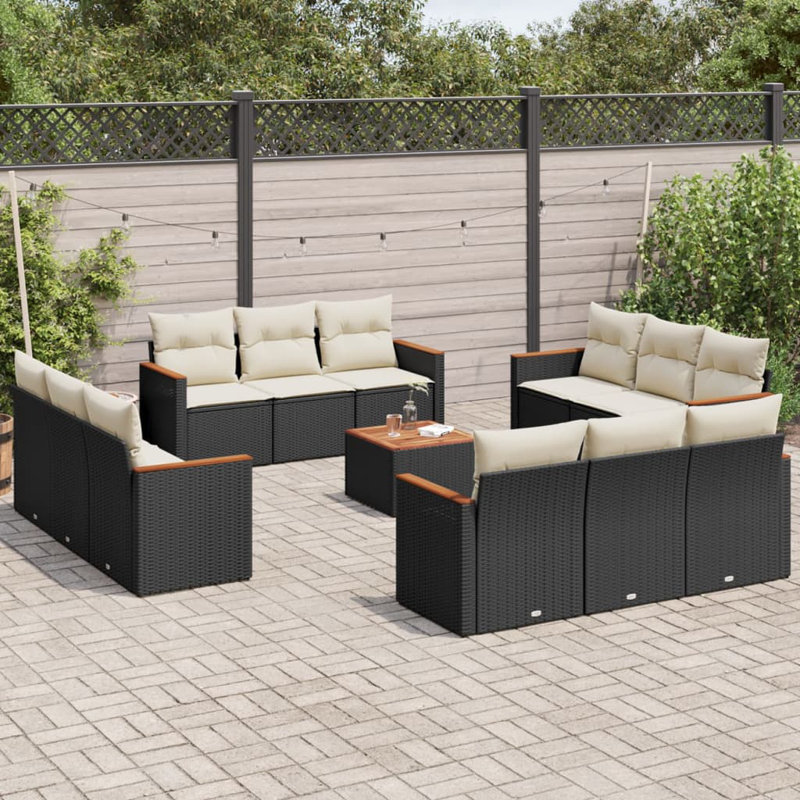  Garden Sofa Set Black And Cream With Acacia Wood Finish, Cream White, Black