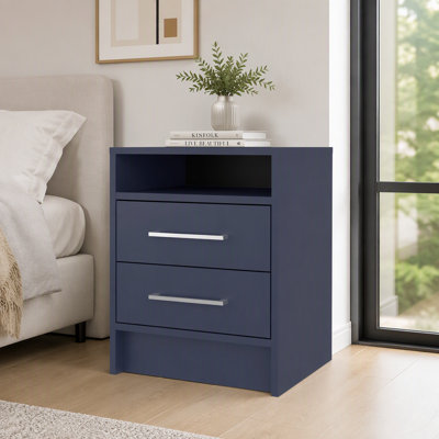 Table de chevet H 19,9 po, 2 tiroirs, 1 tablette, bleu Alby - Chambre