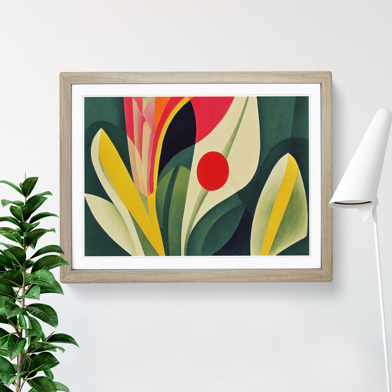 Floral Abstract 1 Piece Single Picture Frame Wall Art, 46cm H x 64cm W x 2cm D, Oak