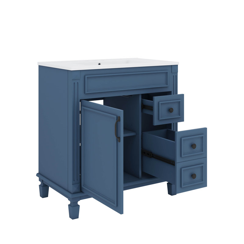 Meuble-lavabo 30 po avec lavabo en céramique, Bleu