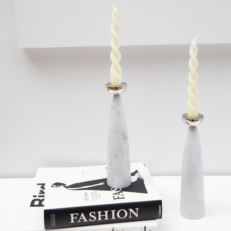 Carrara Marble and Silver 9.75'' Tabletop Candlestick Set
