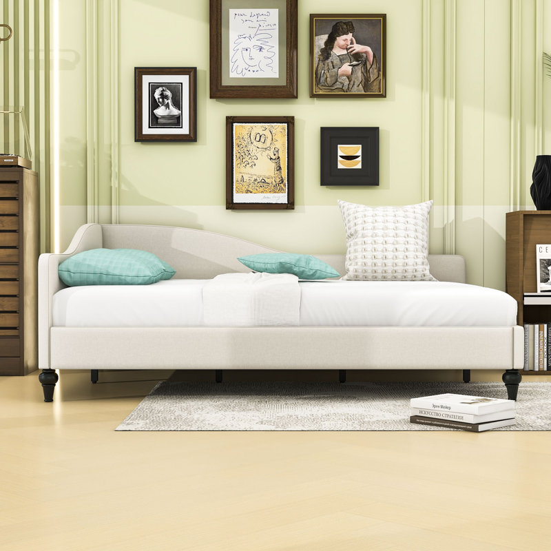 Lit de jour rembourré en L avec repose-pieds Modern, Beige, Complet/Double