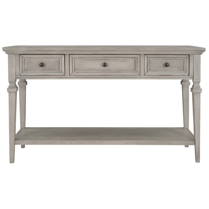 Classic Style Console Table With Three Top Drawers And Open Bottom Shelf, Easy Assembly, Distressed Finish, Gray Wash
