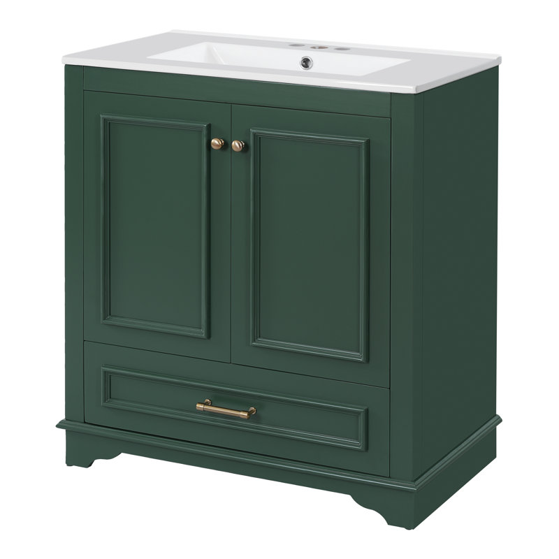 Meuble-lavabo simple moderne de 30 pouces avec lavabo en céramique intégré avec 2 portes et tiroirs à fermeture en douceur et tablette réglable