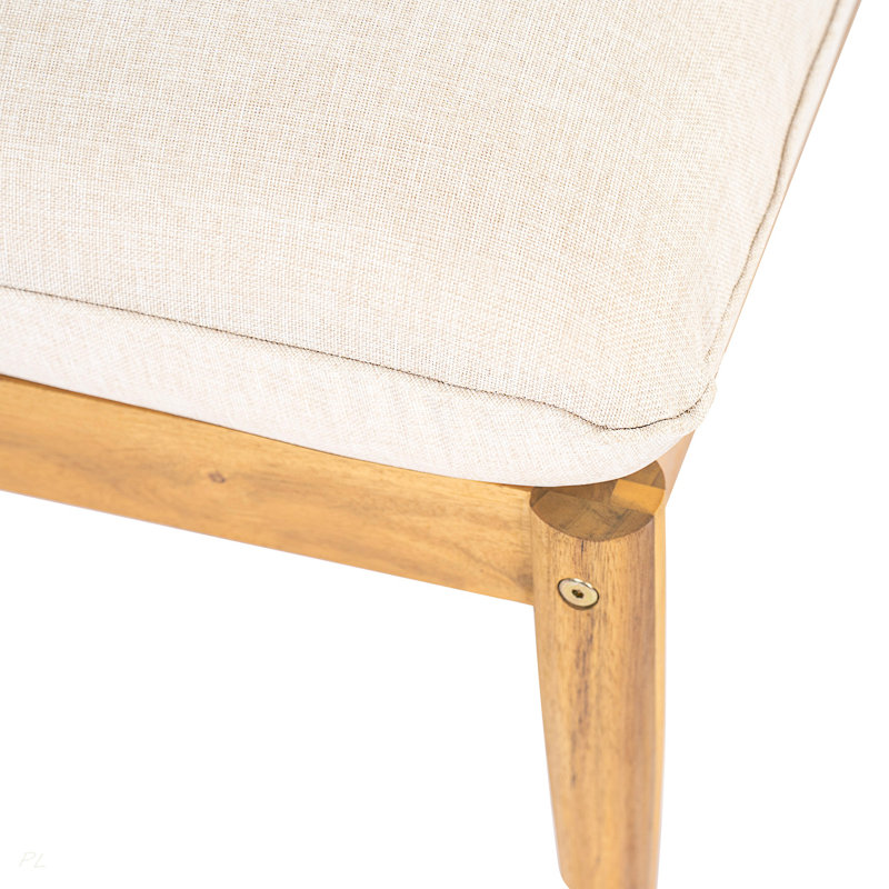 Repose-pieds d'extérieur en bois d'acacia Terassi, finition teck clair avec coussin beige