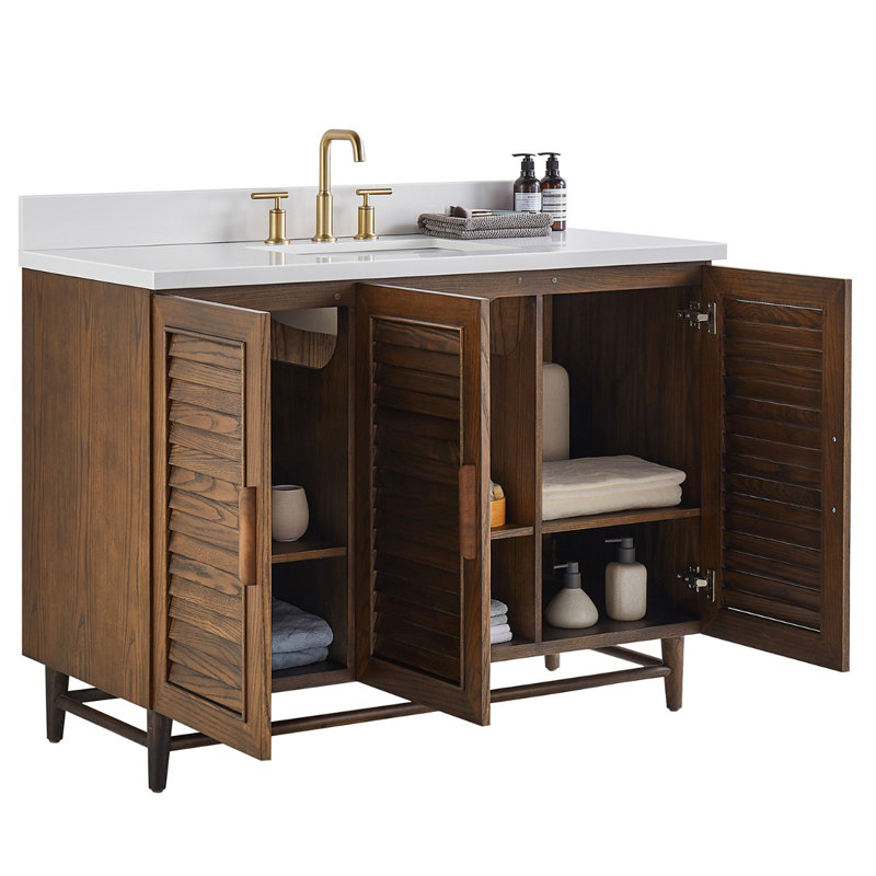 Lowell Woodgrain 48" Single Bathroom Vanity With Pure Quartz Top, Pure Quartz