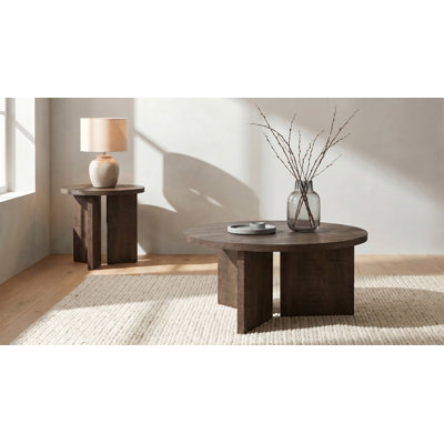 Ensemble table basse et table de bout Harout 2 pièces Mango rustique foncé