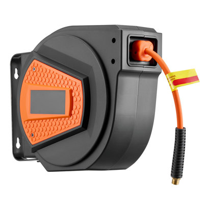 Retractable Air Hose Reel, 1/4 Inch x 50 FT Hybrid Air Hose Max 300PSI, Enclosed Air-Compressor Hoses Reel Auto Rewind with 6.6 ft Lead in & Blow Gun, 180° Swivel Ceiling/Wall Mount