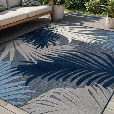 Tapis floral bleu marine / ivoire intérieur / extérieur