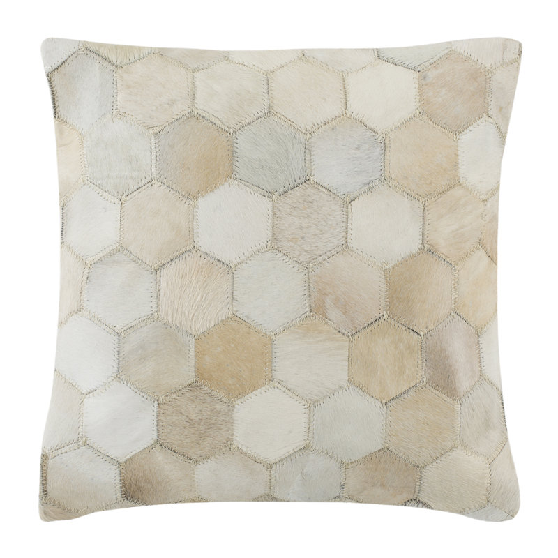 White Geometric Cowhide 18" Square Pillow