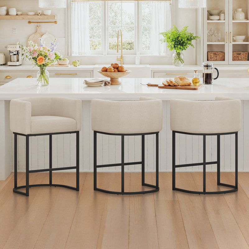 Tabouret de comptoir rembourré 26 "avec structure en métal Jessica, Noir, Lin / lin