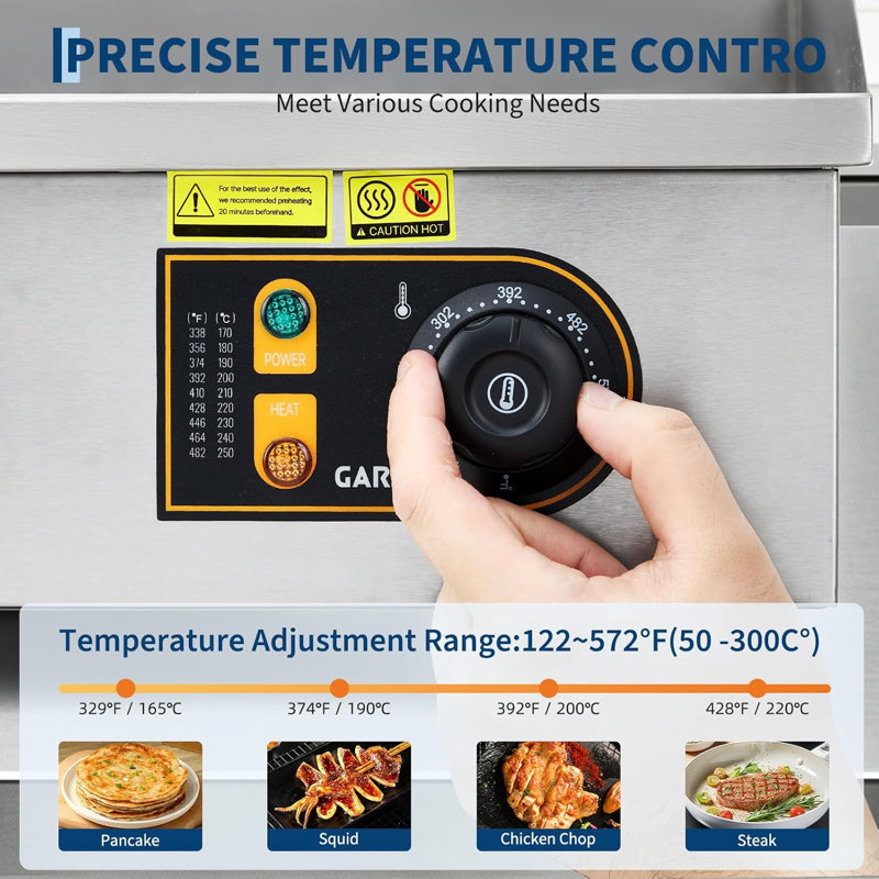 22" Electric Griddle, 122°f-572°f Adjustable Temp