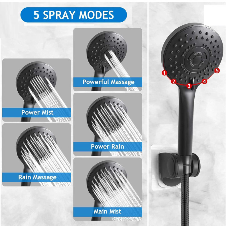 Matte Black Adjustable Height Rain Shower Head Combo with Handheld