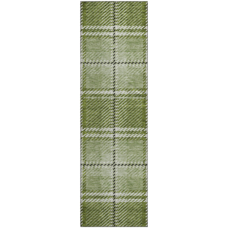 Premium Machine Washable Prisco Green Rug, Runner 2'3" x 7'6"