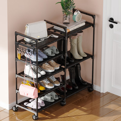 Étagère à chaussures CSXGBAB, grand support à chaussures à 5 niveaux avec roulettes, facile à déplacer, étagère de rangement haute pour 16 à 18 paires de chaussures, idéale pour un placard, une entrée ou un garage.