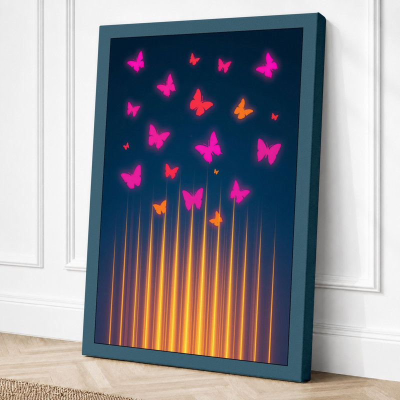 Luminous Butterflies Modern - Print, 24x16 - 61.0 x 40.6 cm, Teal Border
