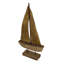 Sculpture de voilier en bois blanchi à la chaux et métal, style côtier, voiles turquoise, 56 cm de hauteur