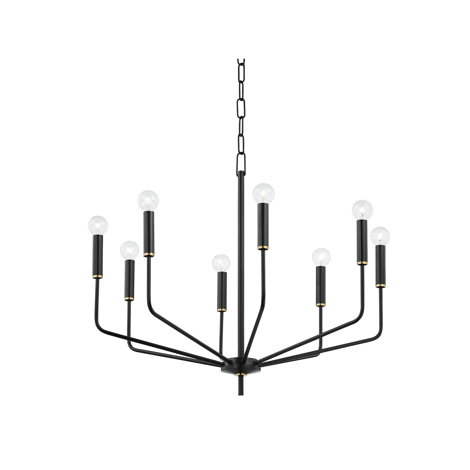 8 - Light Metal Chandelier, Aged Brass/Soft Black