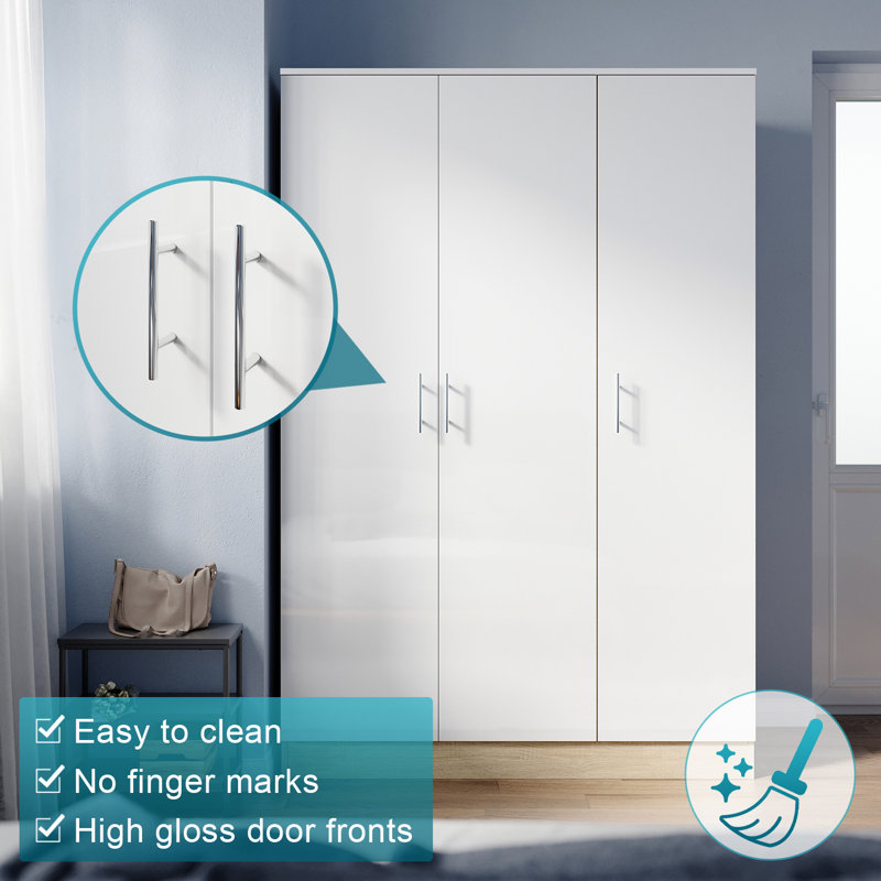Shivom 3 Door Manufactured Wood Wardrobe, White/Oak