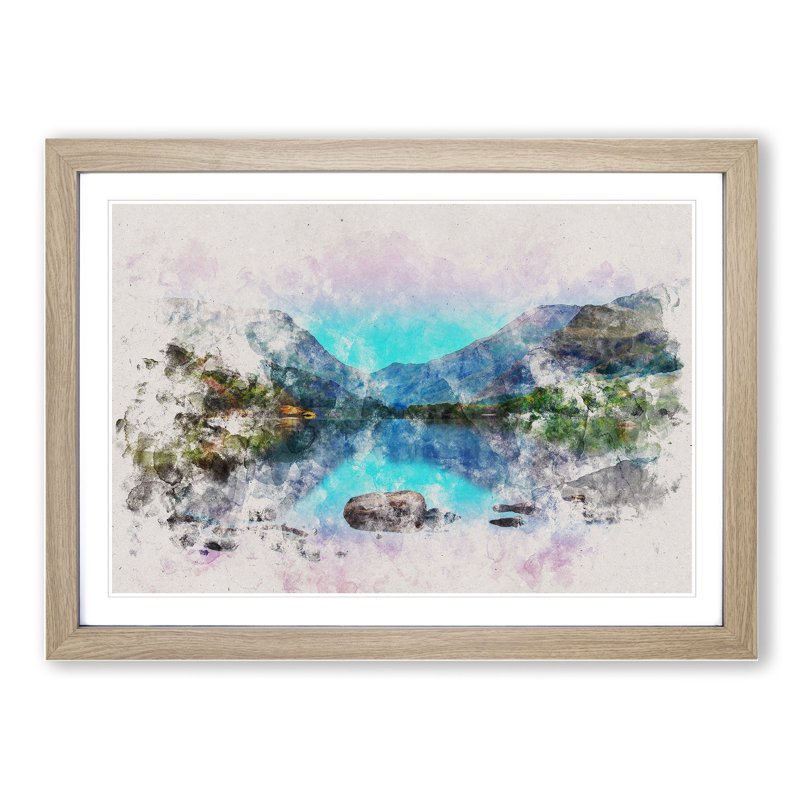 Padarn Lake in Snowdonia Wales - Picture Frame Painting, Oak Framed, 27cm H x 36cm W x 2cm D