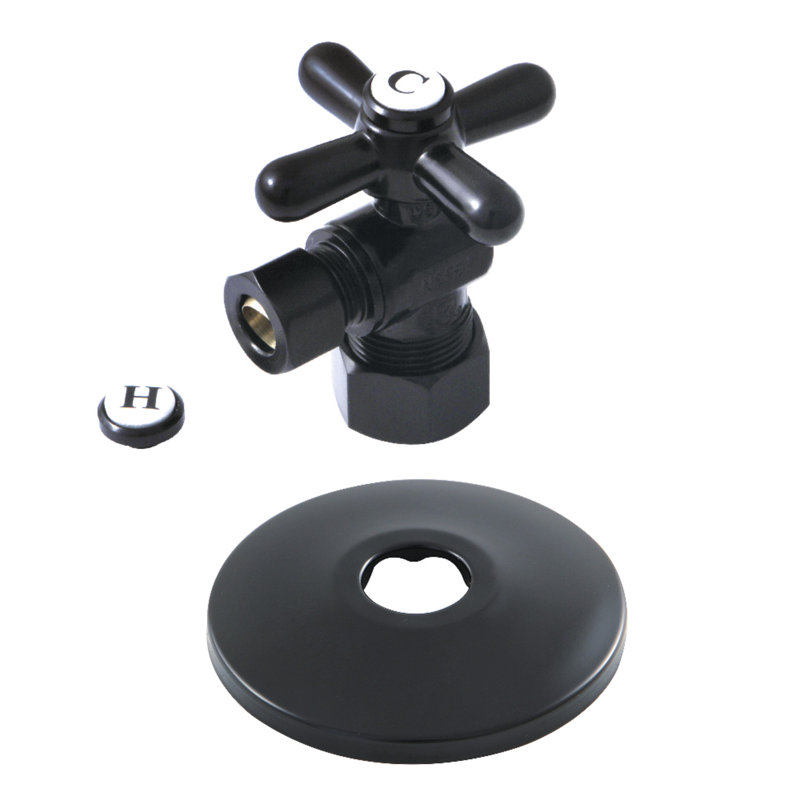 Kingston Brass 5/8-Inch OD Comp x 3/8-Inch OD Comp Quarter-Turn Angle Stop Valve with Flange, Polished Brass