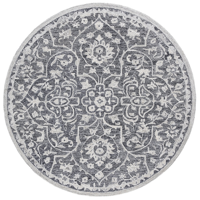 Juniper Hand Tufted Wool; Cotton Oriental Rug in Black/Ivory, Round 7'
