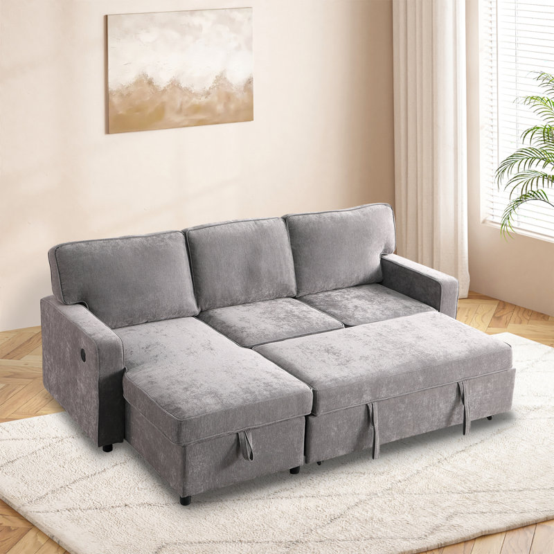 Canapé-lit modulaire Upholstery avec rangement, port USB et porte-gobelets, Gris