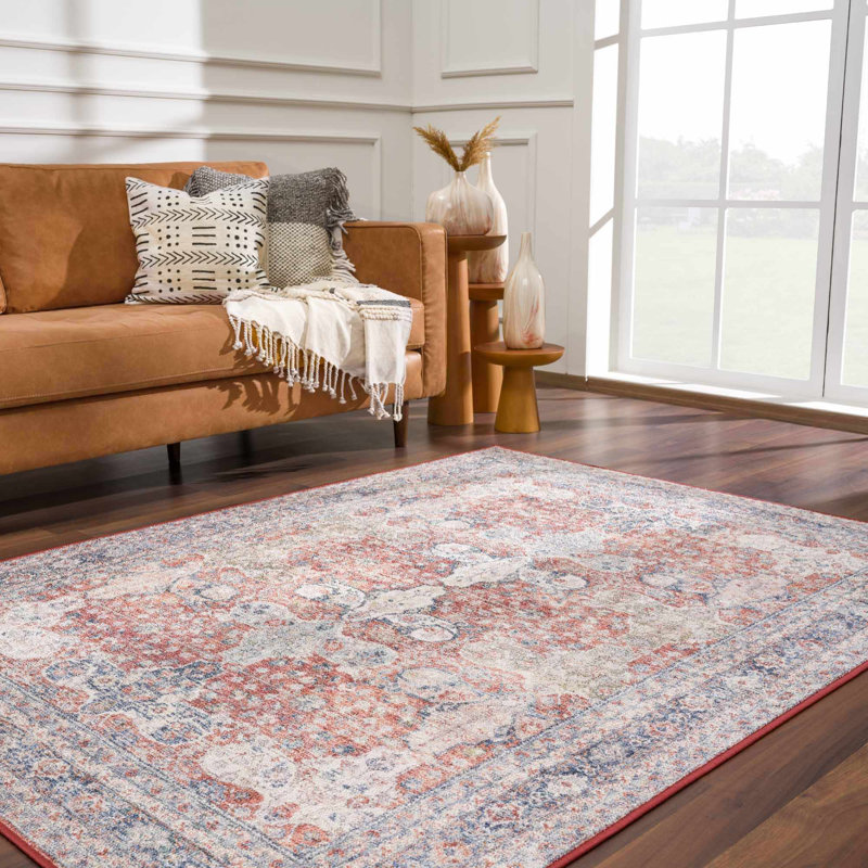 Amber Moroccan Machine Washable Red Area Rug, Rectangle 6'7" x 9'