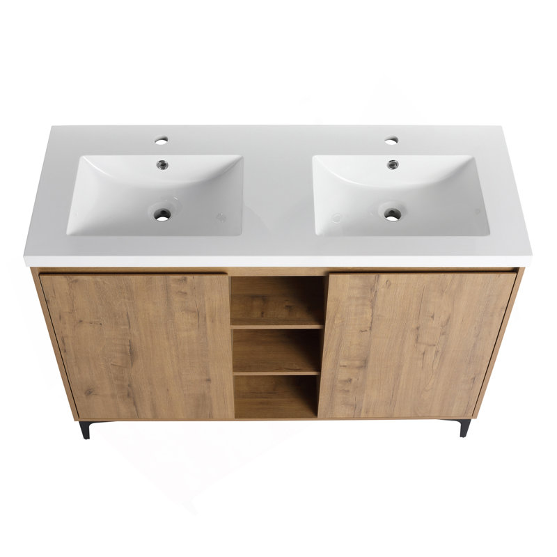 Meuble-lavabo élégant avec lavabo double et charnière de porte à fermeture en douceur