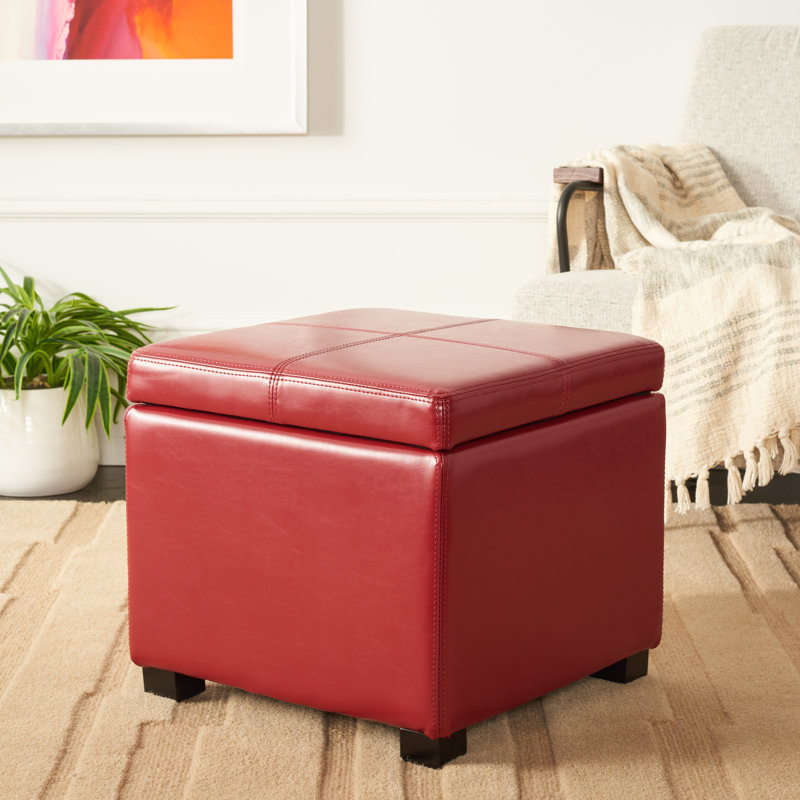 Cube carré avec rangement 18,1 po Maiden, Similicuir rouge