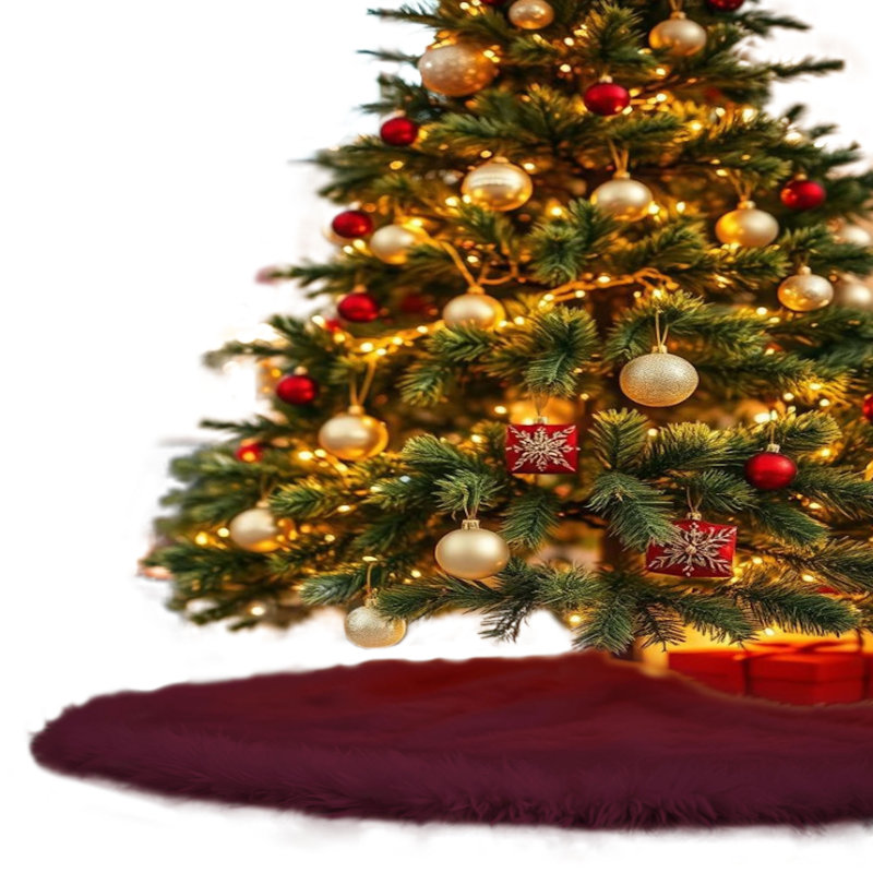 Jupe d'arbre en fausse fourrure avec bords arrondis Fabricla, L 36 po x L 36 po, Bourgogne