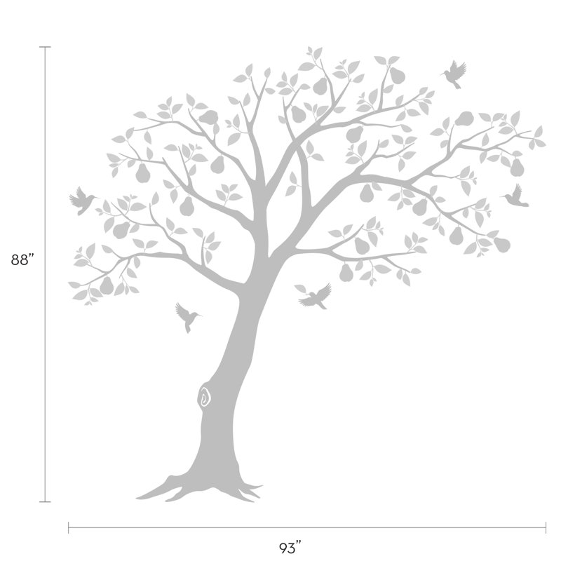 Décalcomanie murale arbre à fruits avec colibris, Brun clair / Vert