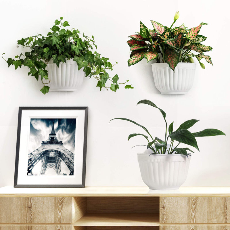 Paquet de 4 pots à fleurs muraux verticaux à suspendre au mur avec pot de drainage