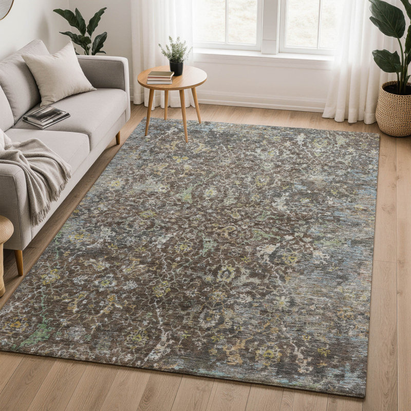 Tapis oriental lavable à la machine de qualité supérieure Mayfield AMF2359, Chocolat, 9 pi x 12 pi